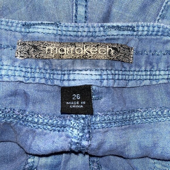 Anthropologie MARRAKECH Women's 100% Linen Cargo Joggers Sky Blue -EUC - Size 26 - Picture 10 of 14
